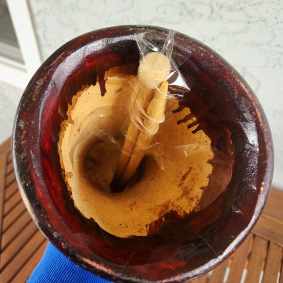 Hand-Carved African Djembe Drum | 15"H Goat Skin | Vintage Artisan Hand Drum - Picture 6 of 6